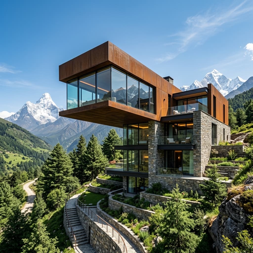 Aerial view of modern home